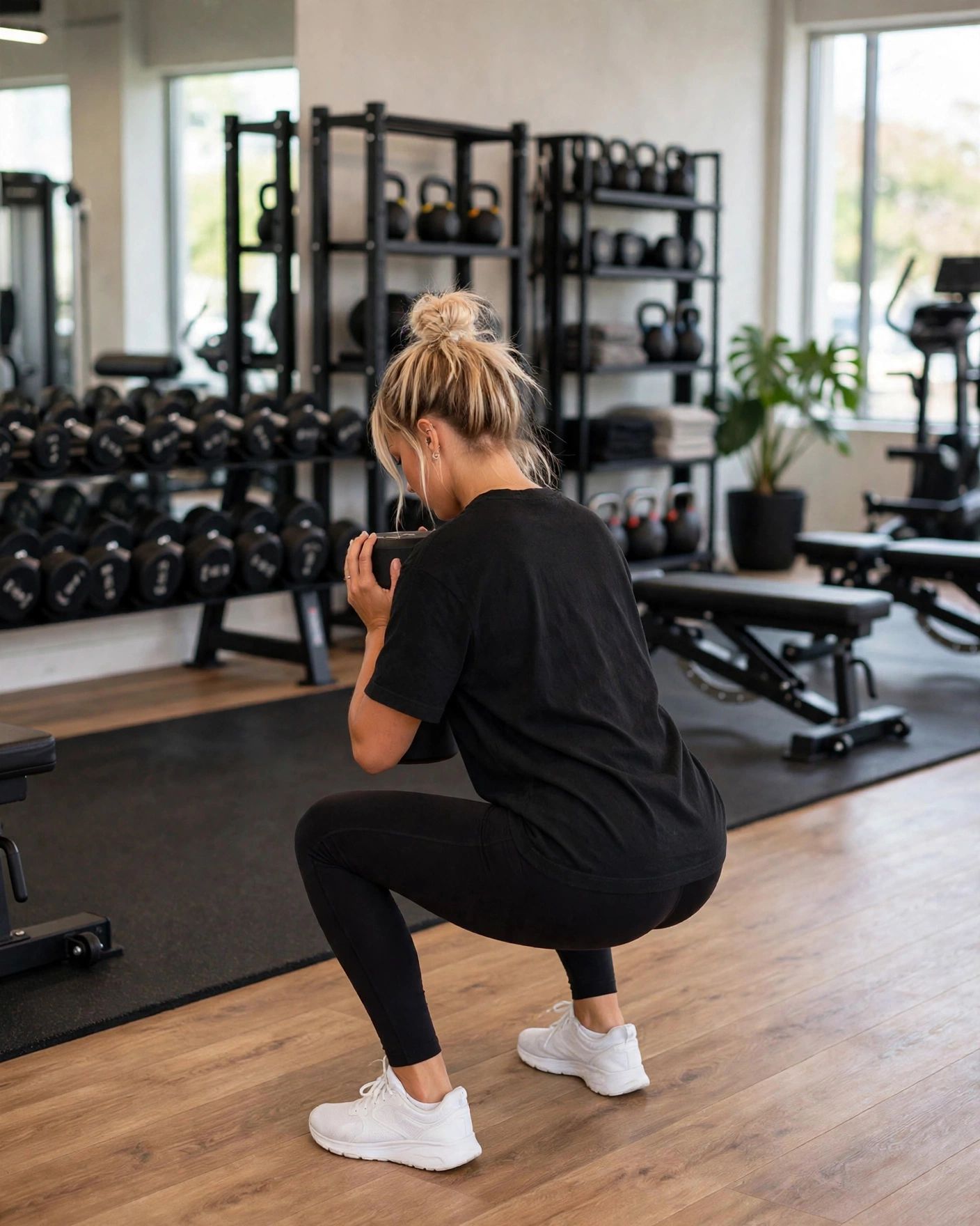 Tränaren tränar på gymmet.