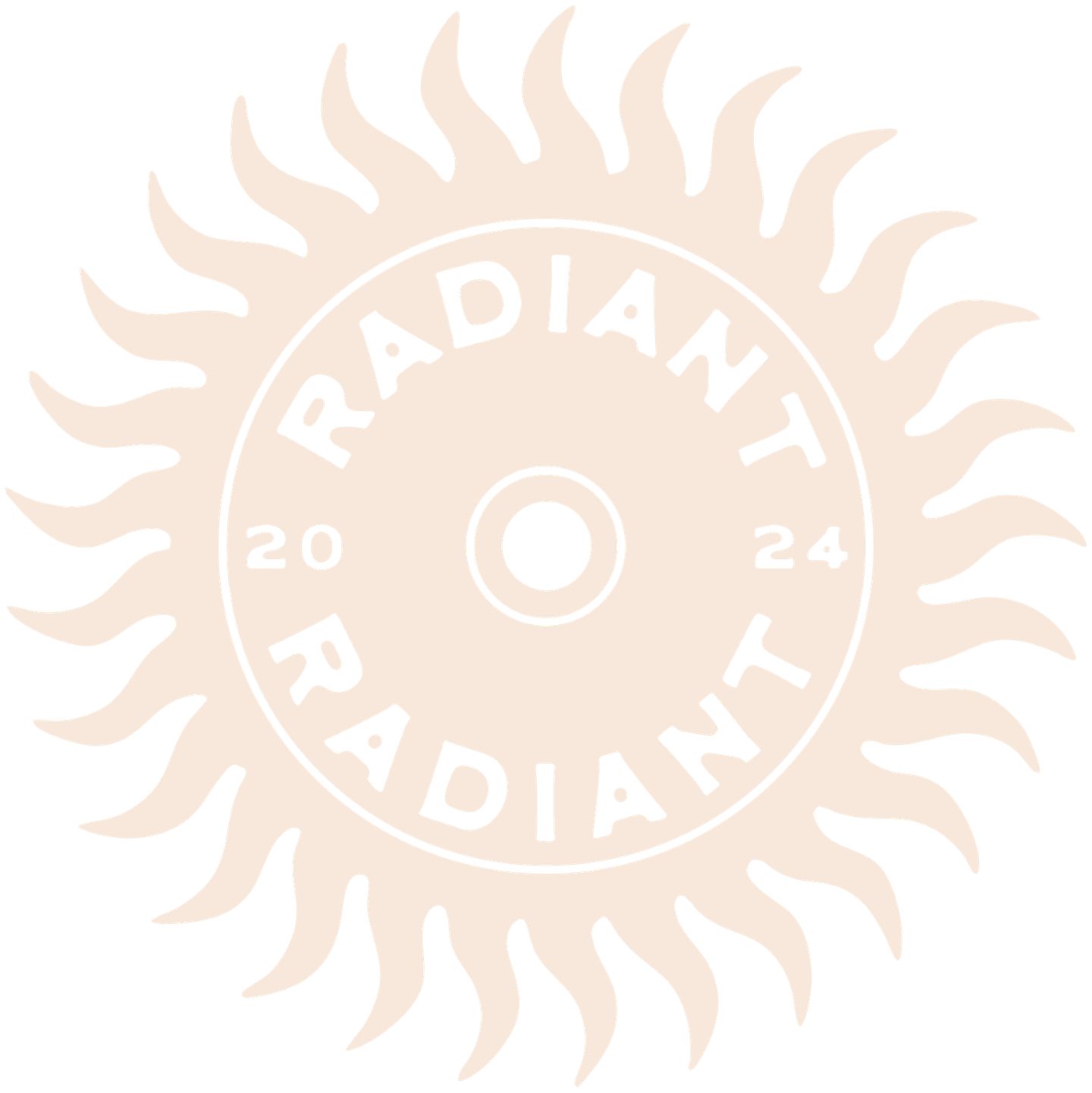 A circular logo featuring a stylized sun with the text Radiant 2024.