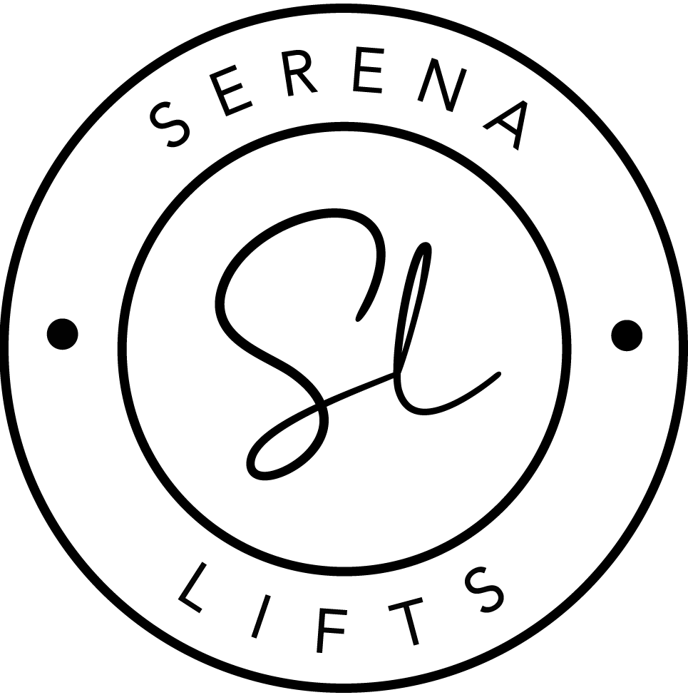 Circular logo for Serena Lifts featuring the initials SL in a script font inside a ring with the brand name.