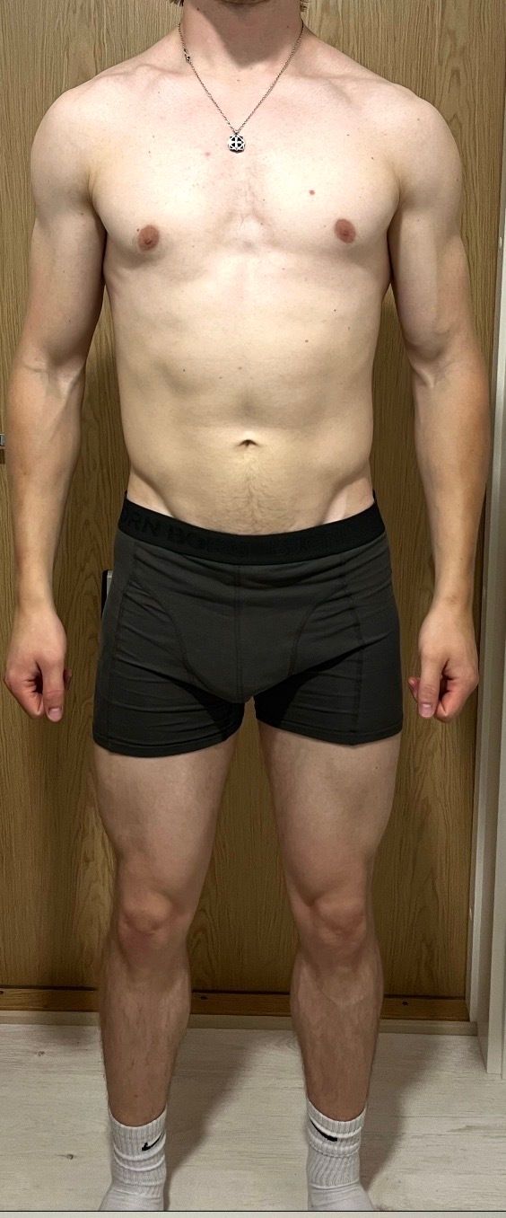Man with boxers after change