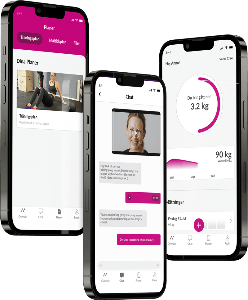 En mockup av coaching-appen som visar funktionerna.