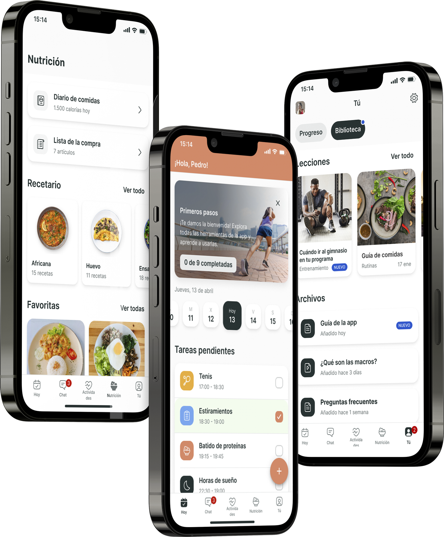 Un mockup de la app de coaching mostrando las funciones.