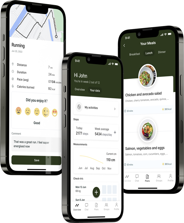 A mockup of the coaching app showcasing the features.