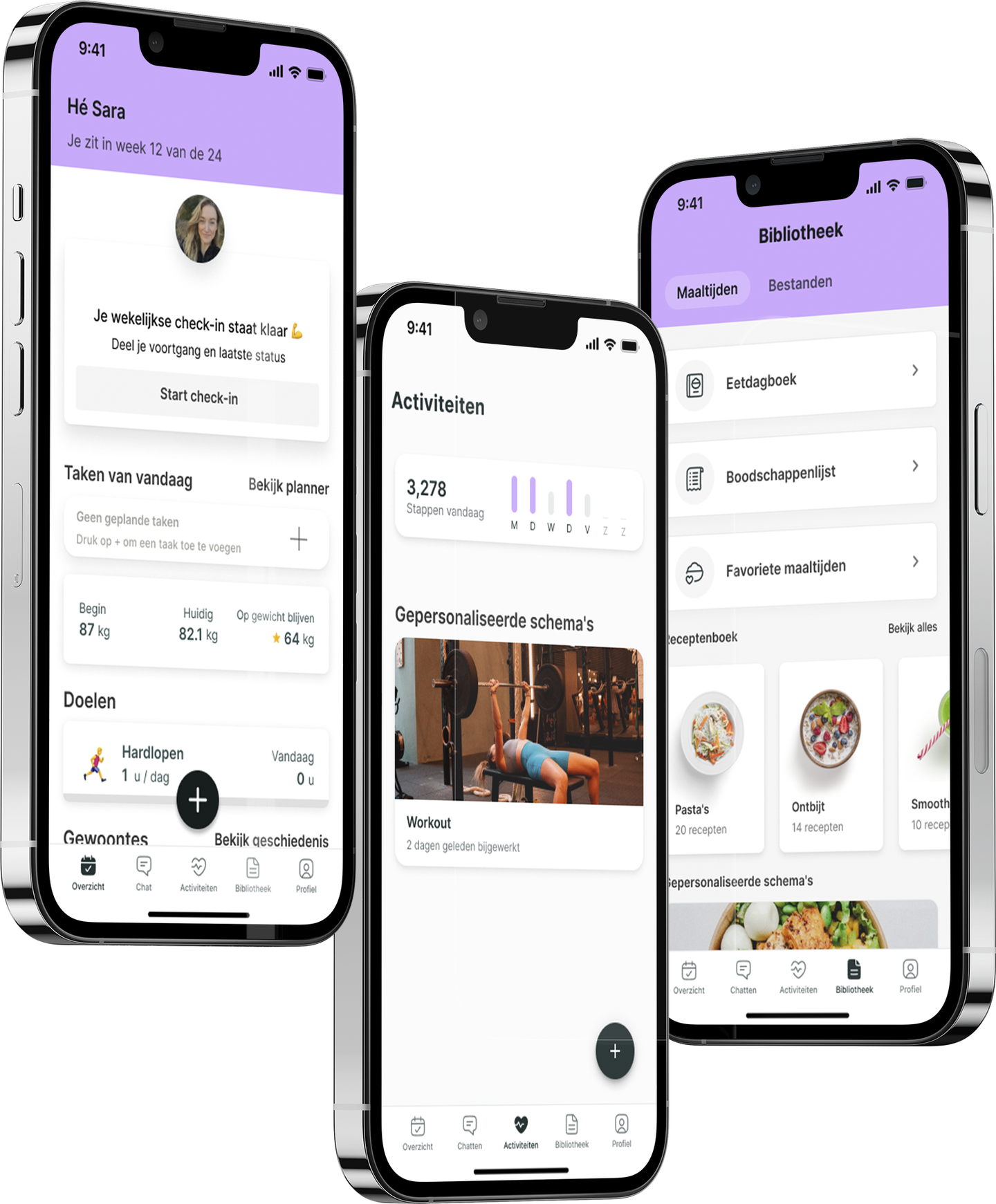 Een mockup van de coaching app die de functies laat zien.
