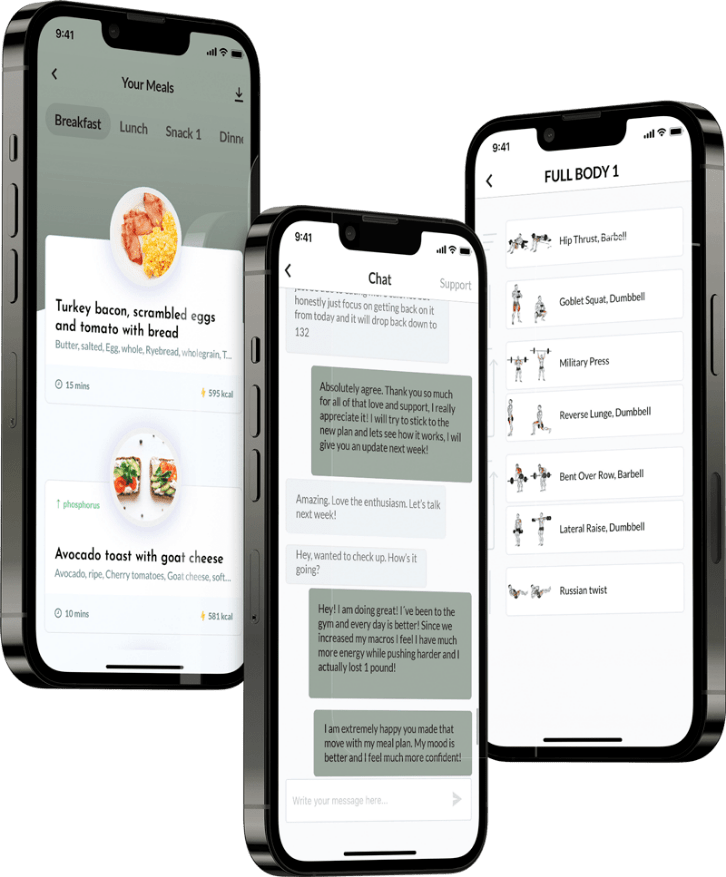 Un mockup de la app de coaching mostrando las funciones.