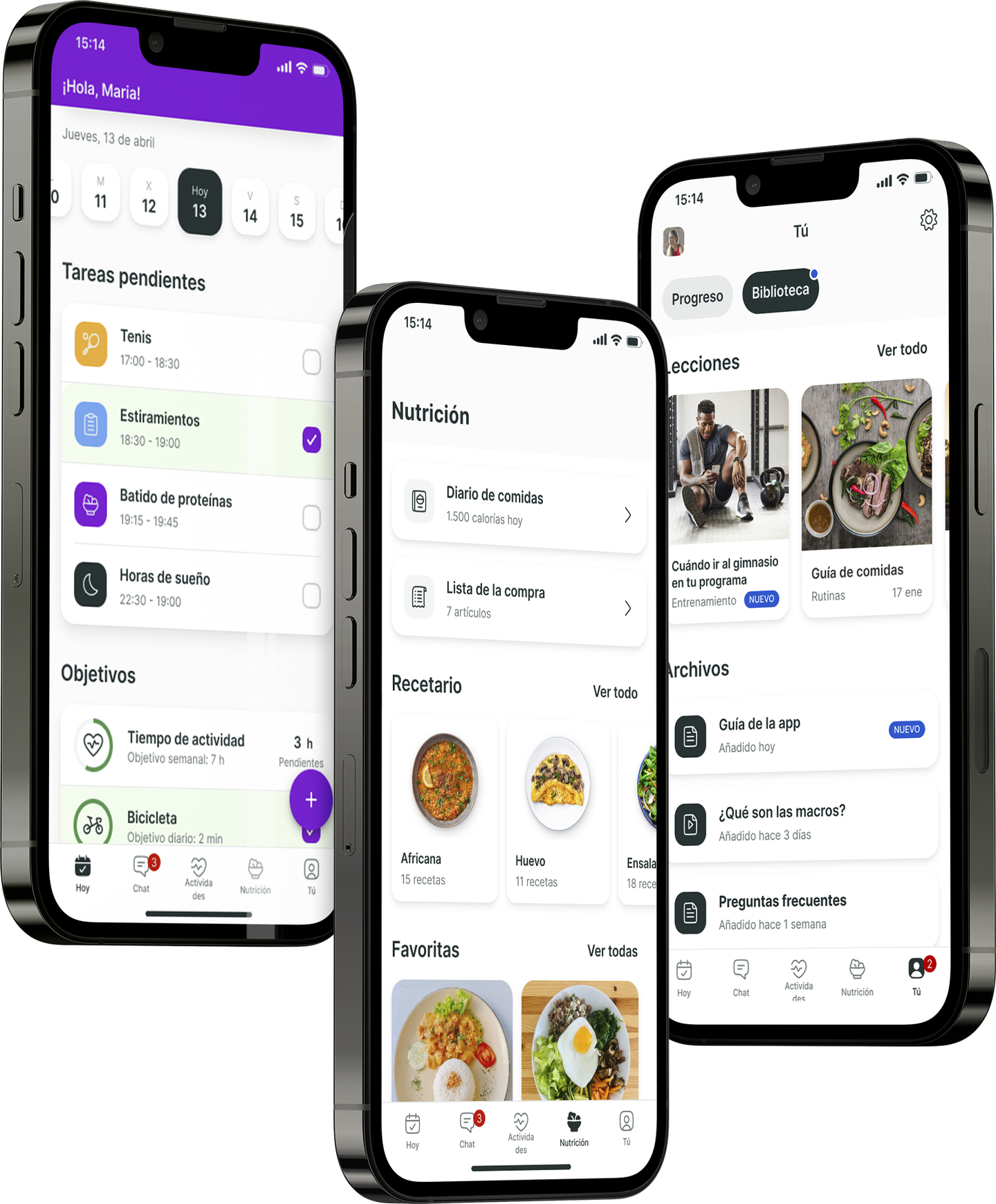 Un mockup de la app de coaching mostrando las funciones.