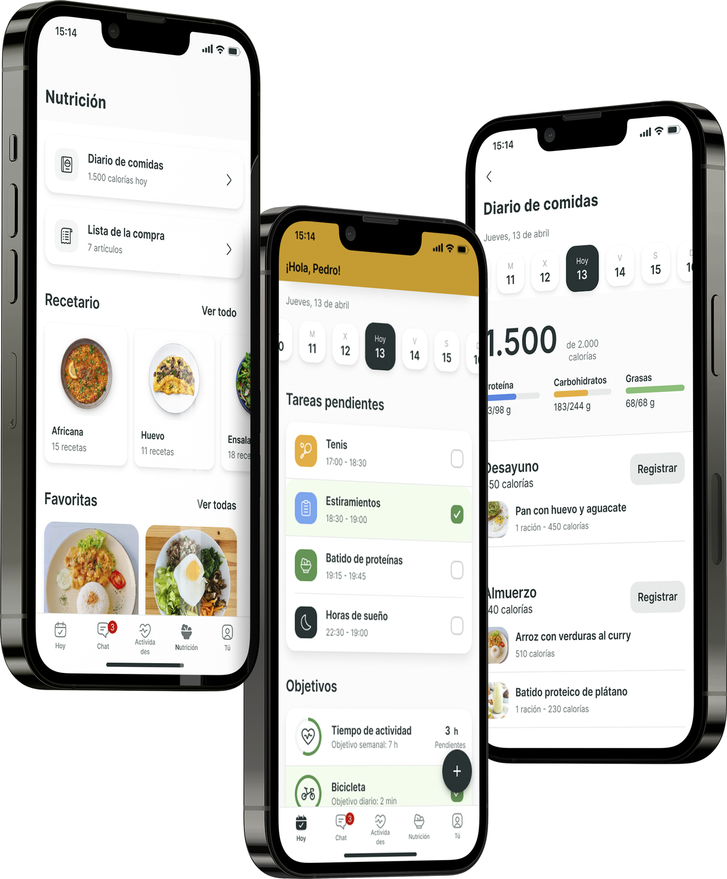 Un mockup de la app de coaching mostrando las funciones.
