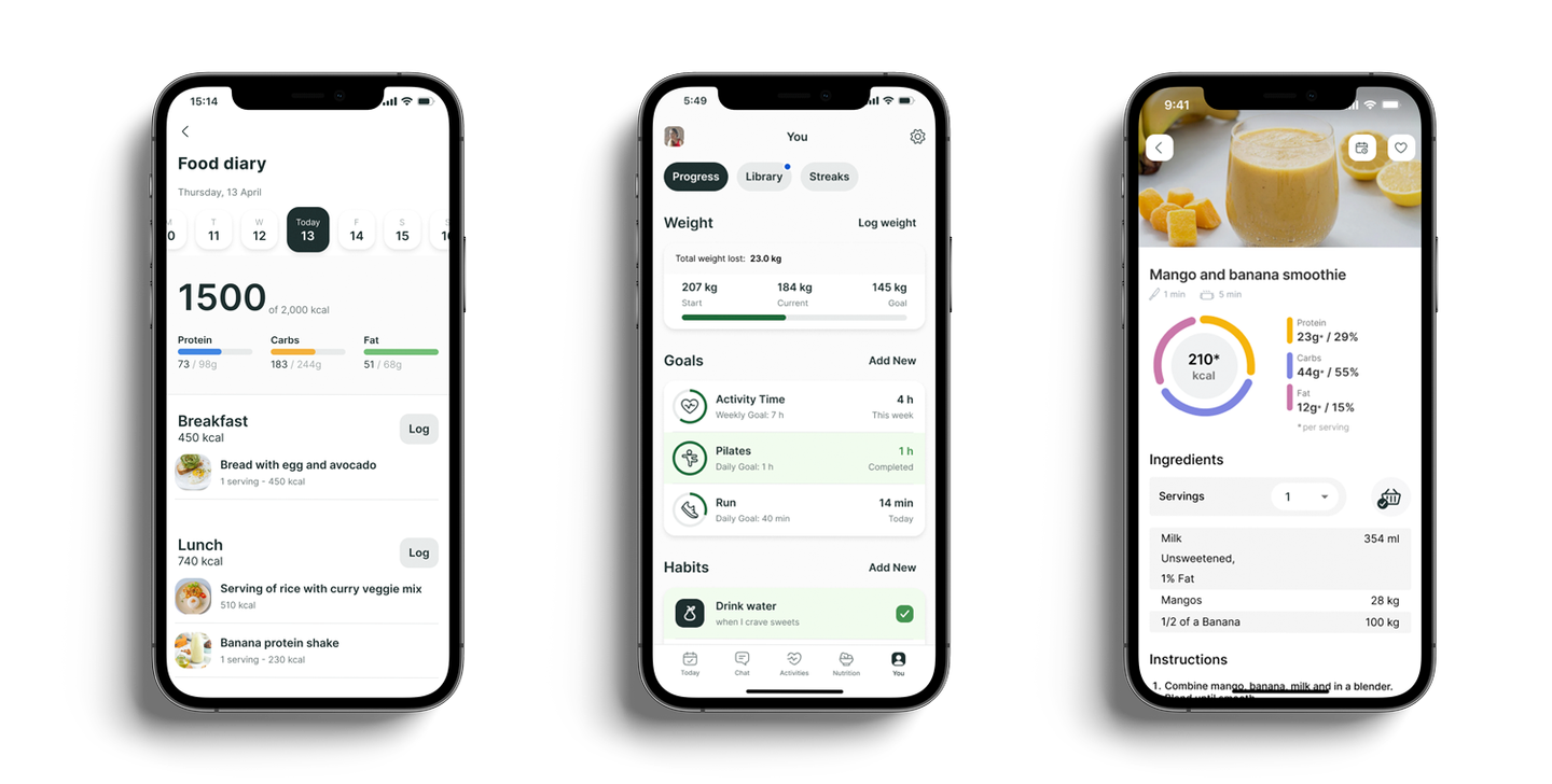 A mockup of the coaching app showcasing the different features.