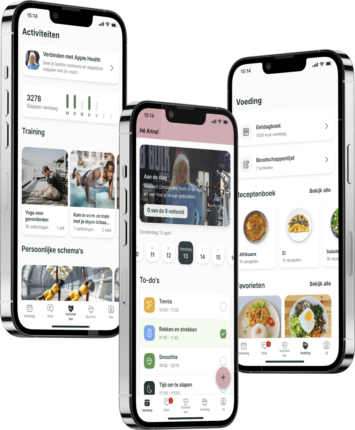 Een mockup van de coaching app die de functies laat zien.