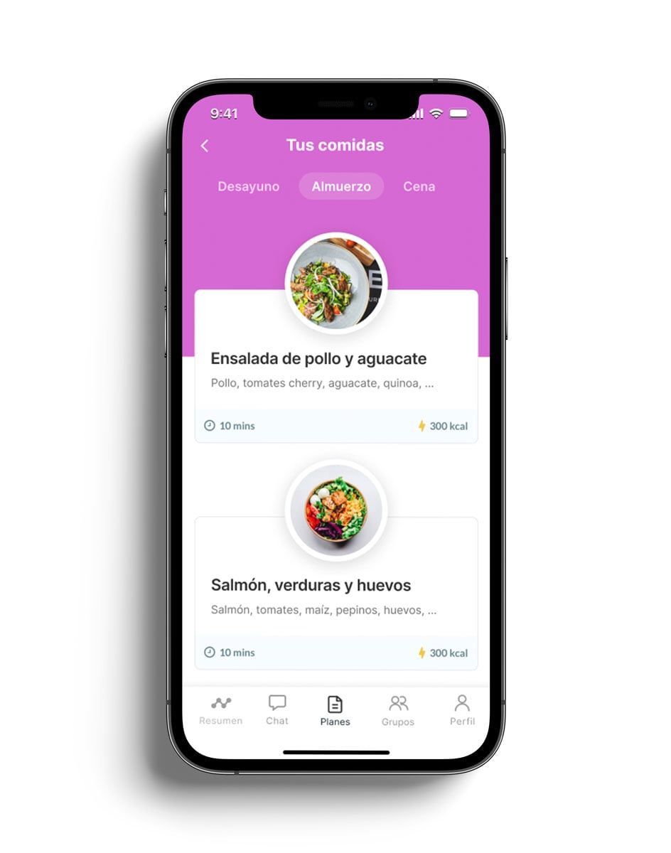 Un mockup de la app de coaching mostrando las funciones.