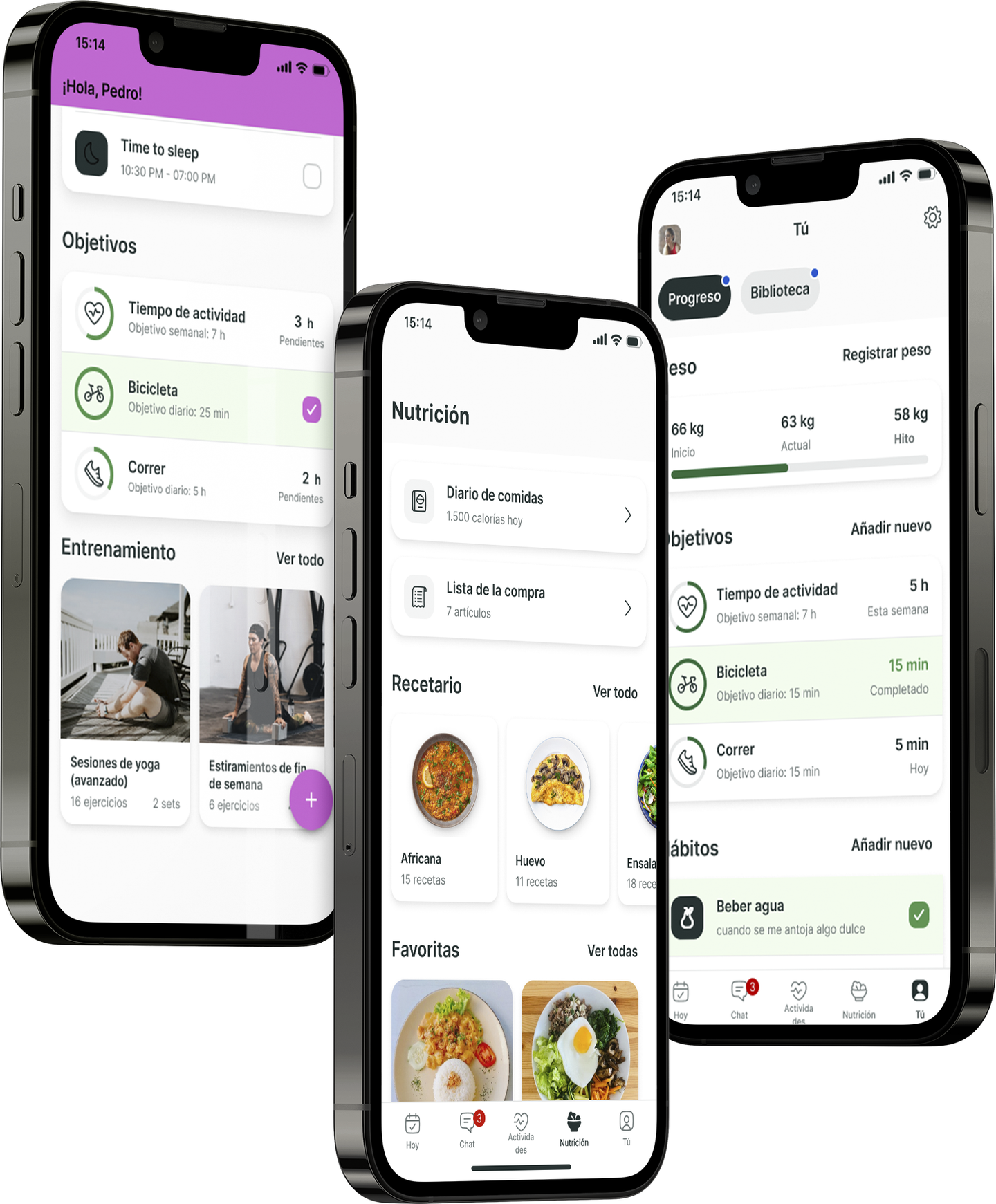Un mockup de la app de coaching mostrando las funciones.
