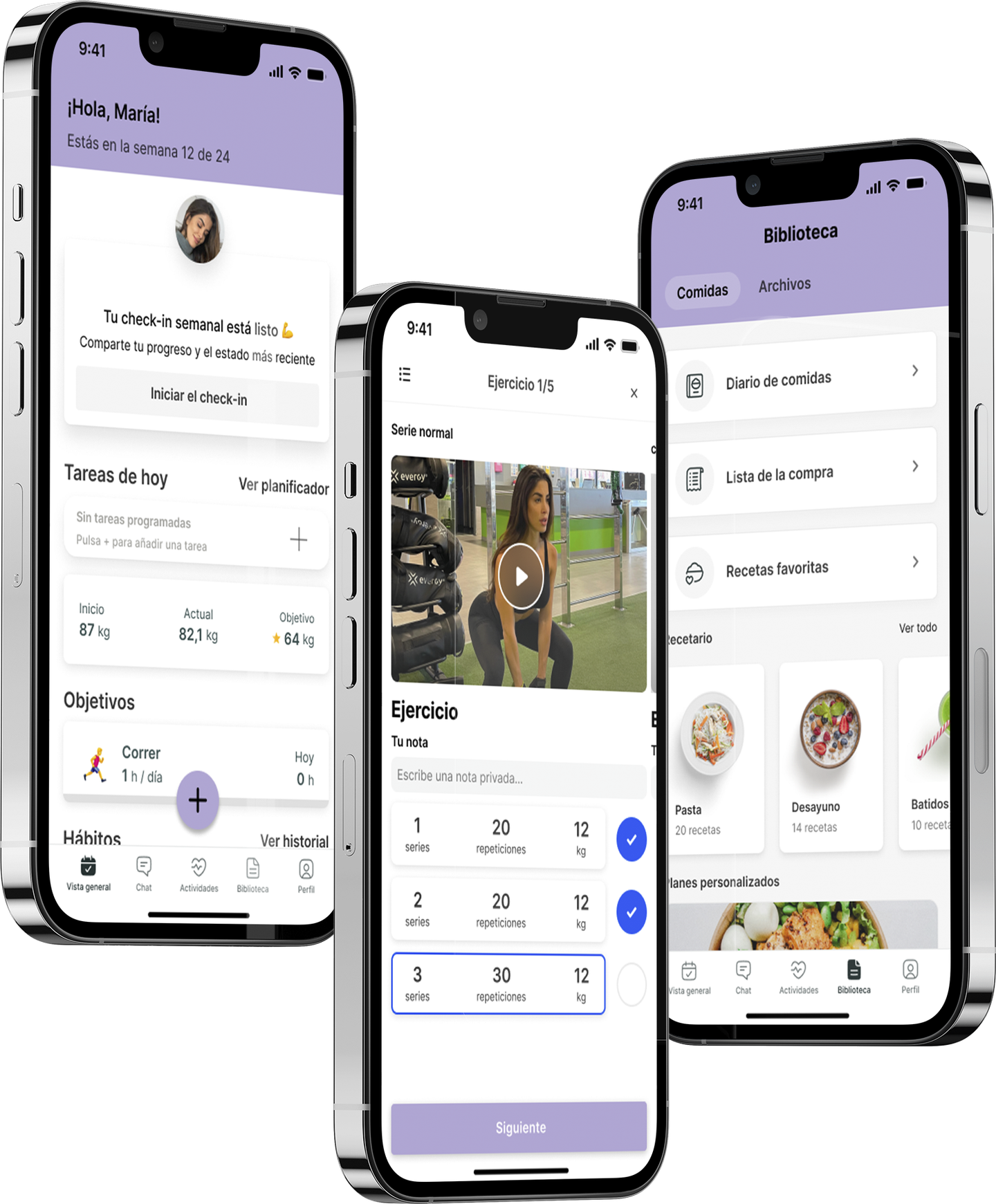 Un mockup de la app de coaching mostrando las funciones.
