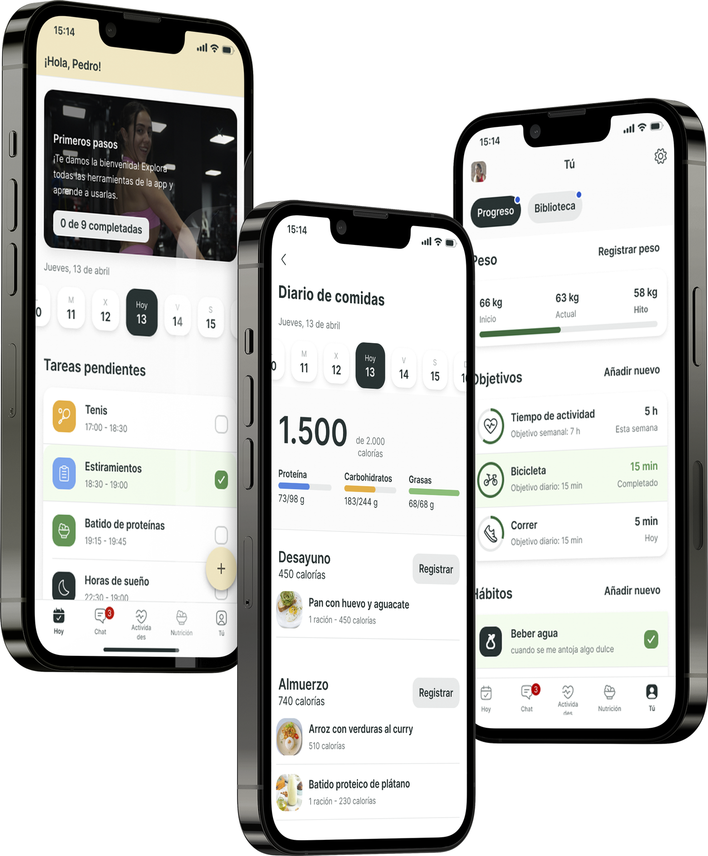 Un mockup de la app de coaching mostrando las funciones.