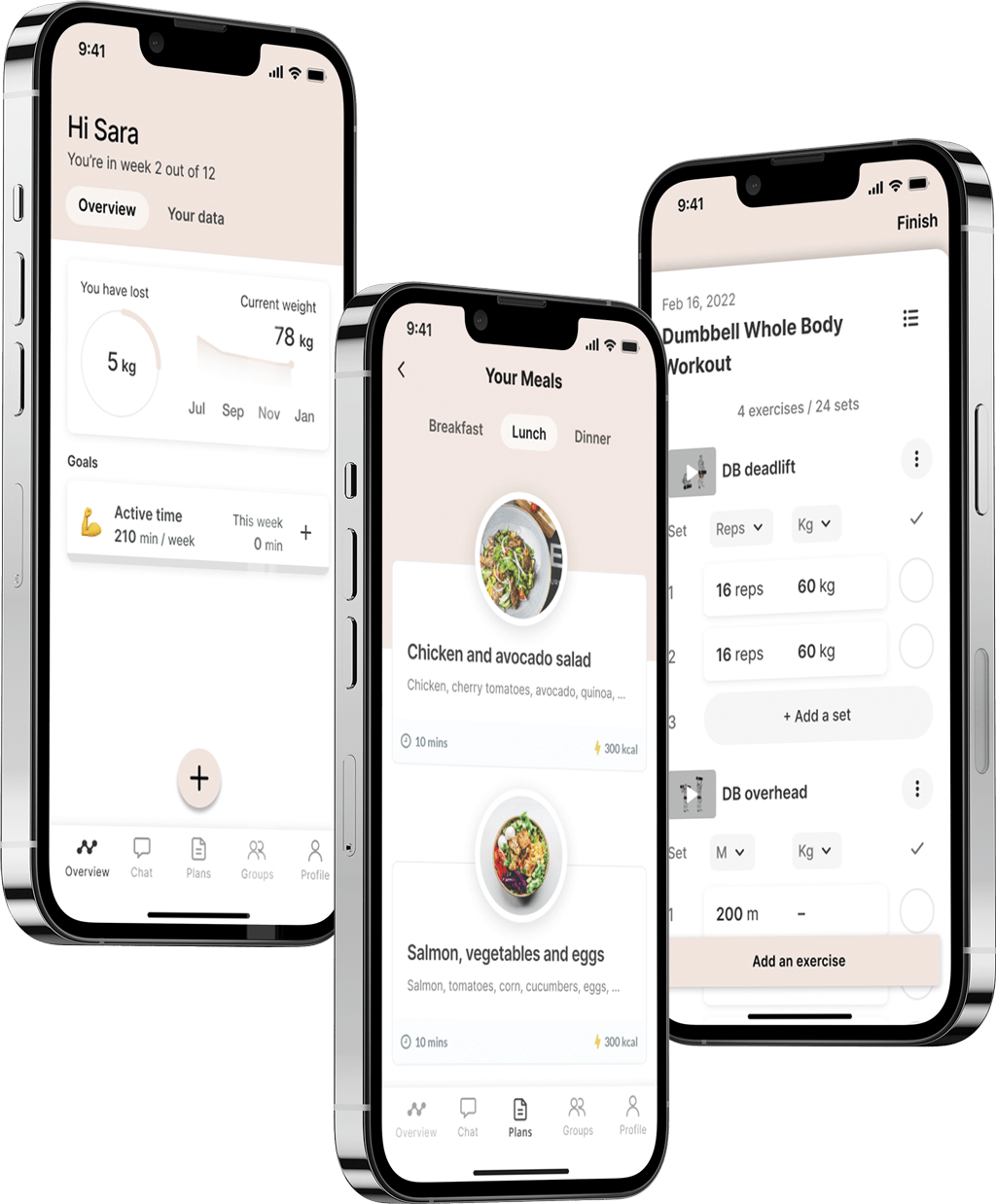 A mockup of the coaching app showcasing the features.