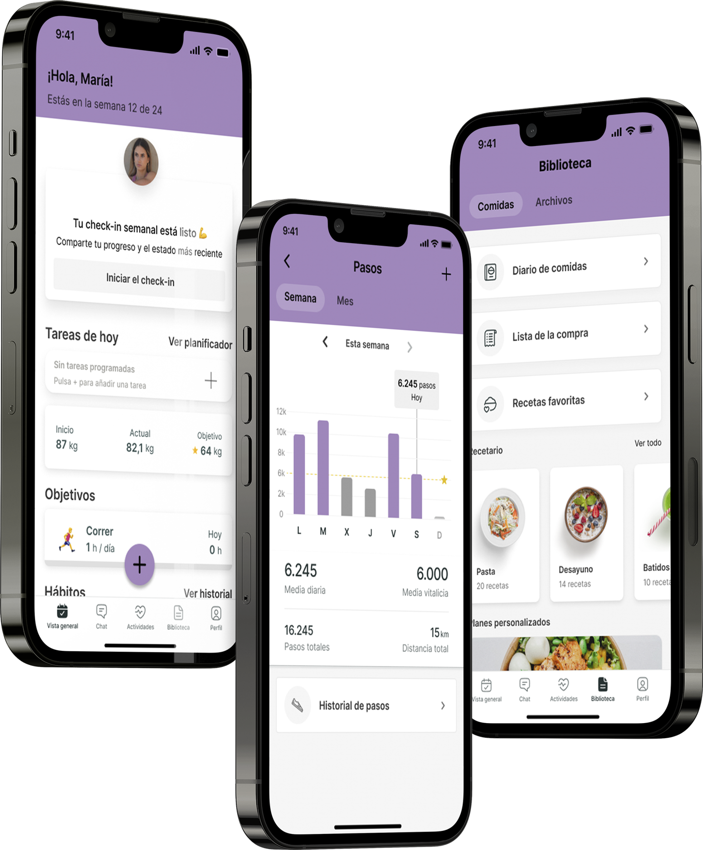 Un mockup de la app de coaching mostrando las funciones.
