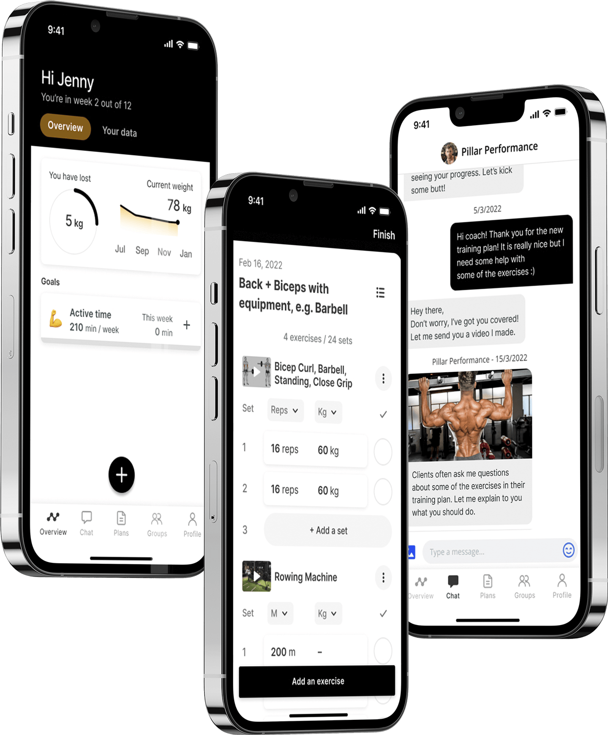 A mockup of the coaching app showcasing the features.