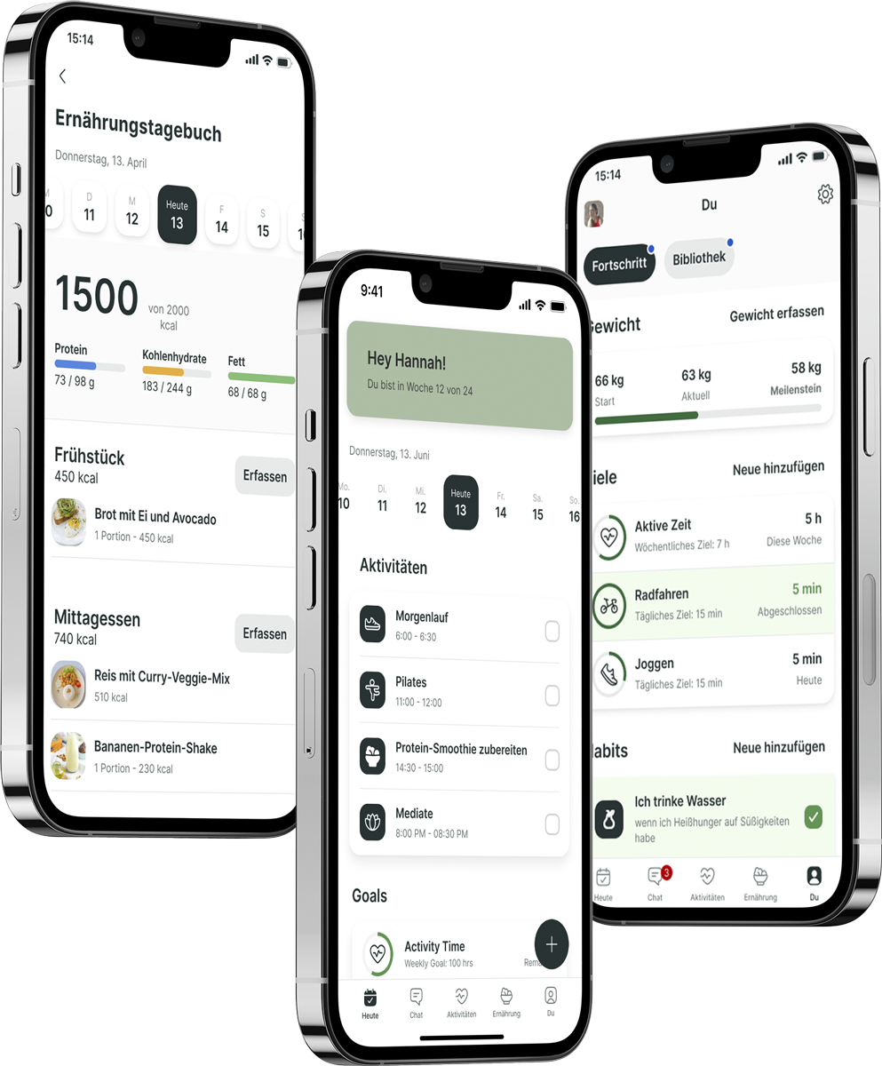 Ein Mockup der Coaching-App, das die Funktionen zeigt.