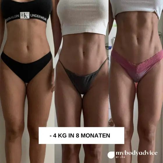 Vorher-Nachher einer Kundin: −4 kg in 8 Monaten