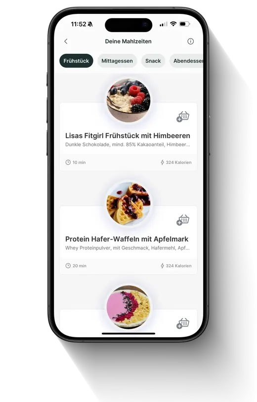App-Ansicht eines Rezepts: Lisas Fitgirl Frühstück mit Himbeeren