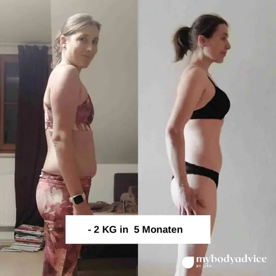Vorher-Nachher einer Kundin: −2 kg in 5 Monaten