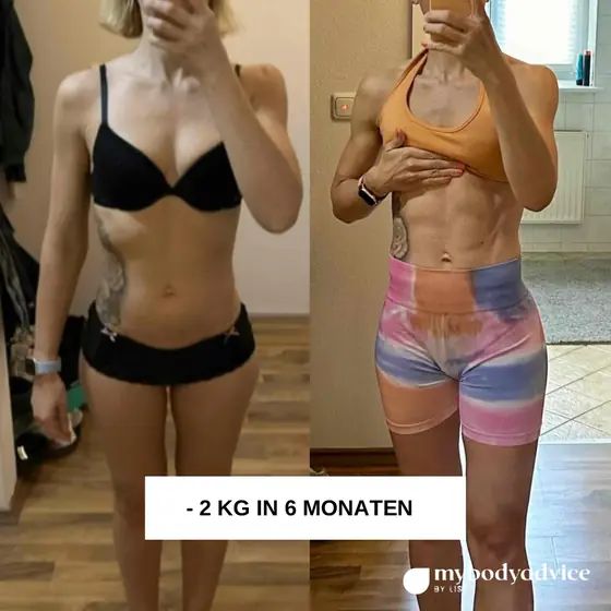 Vorher-Nachher einer Kundin: −2 kg in 6 Monaten