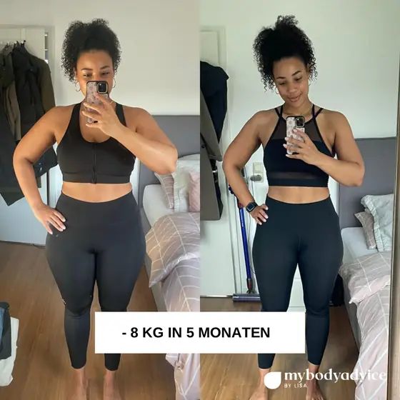 Vorher-Nachher einer Kundin: −8 kg in 5 Monaten