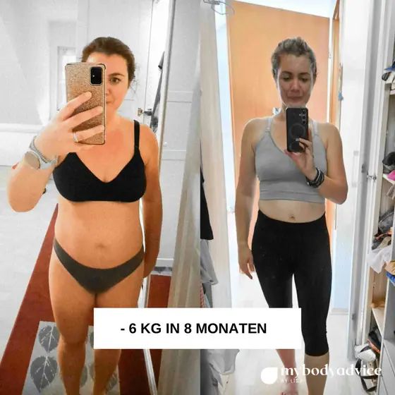 Vorher-Nachher einer Kundin: −6 kg in 8 Monaten