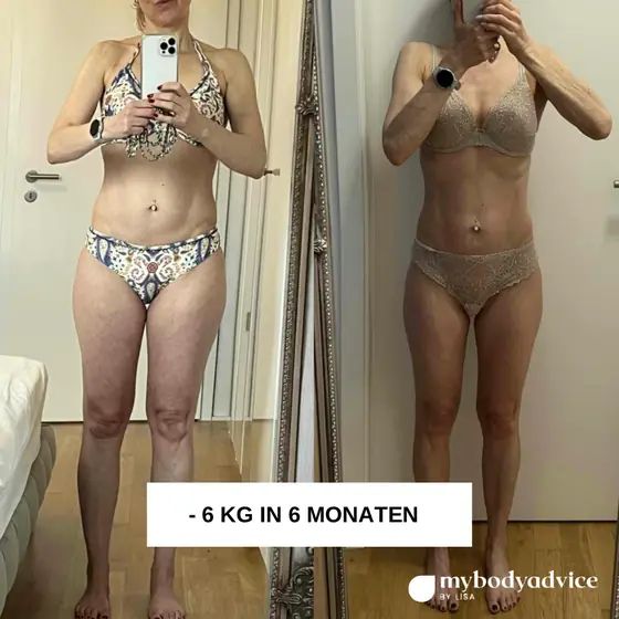 Vorher-Nachher einer Kundin: −6 kg in 6 Monaten
