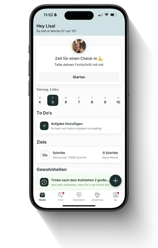 App-Startseite mit Check-in, Zielen und Gewohnheiten