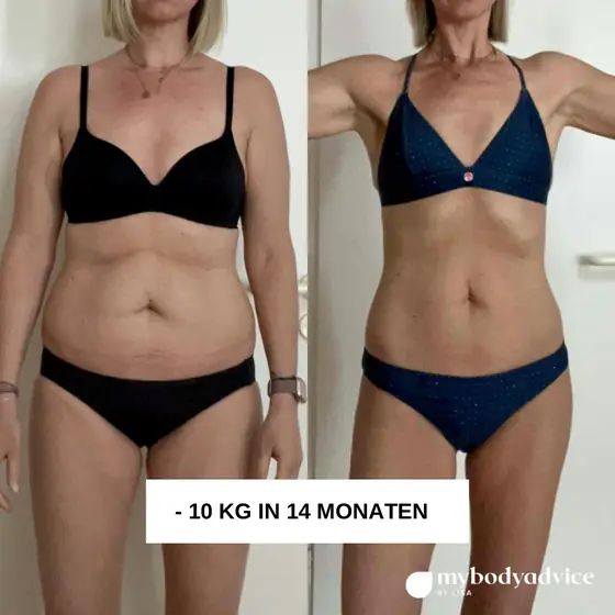 Vorher-Nachher einer Kundin: −10 kg in 14 Monaten