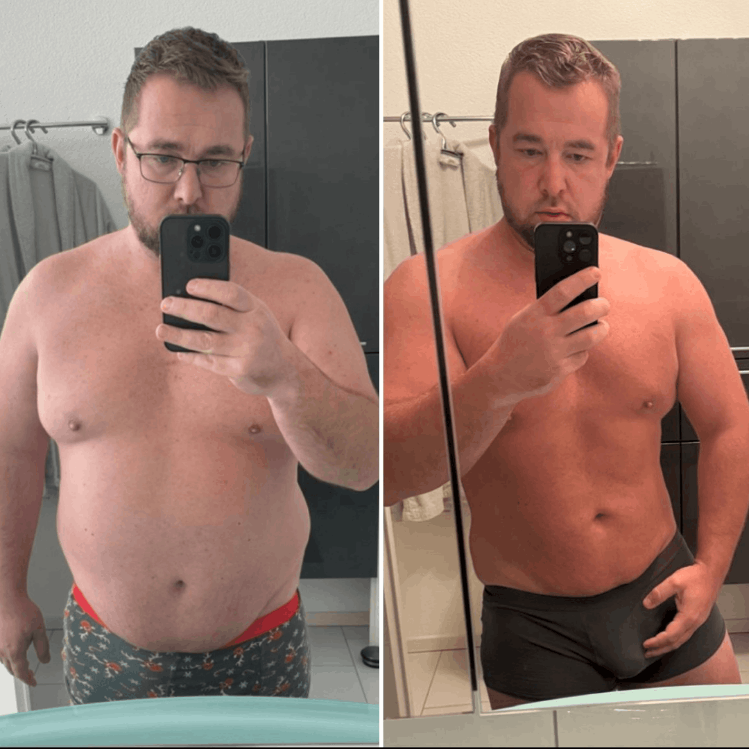 Klient von Albert, Spiegelselfie vorher und nachher