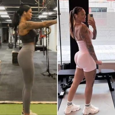 Två bilder av Erika i gymmiljö